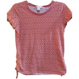 Liz Claiborne Round Neck‎ CORAL Shirt Sz M Geometric Lightweight Short Sleeves